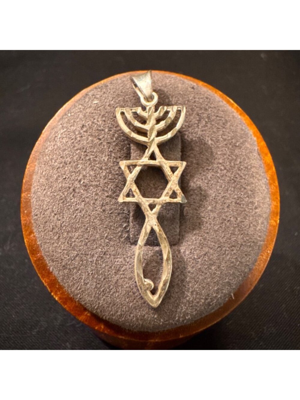 Silver Plated Star of David Menorah Fish Pendant Size 1.5" Length